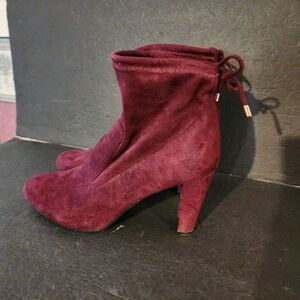 Unisa Burgundy Suede Round Toe Heeled Ankle Boots Tie Back Size 10